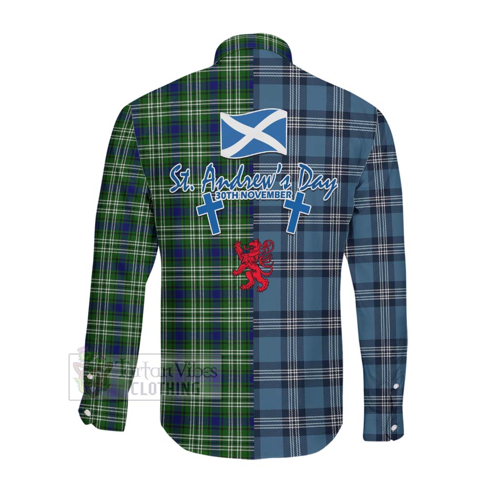 Mow Tartan Long Sleeve Button Shirt Happy St. Andrew's Day Half Tartan Style Men's Shirt - Tartan Vibes Clothing