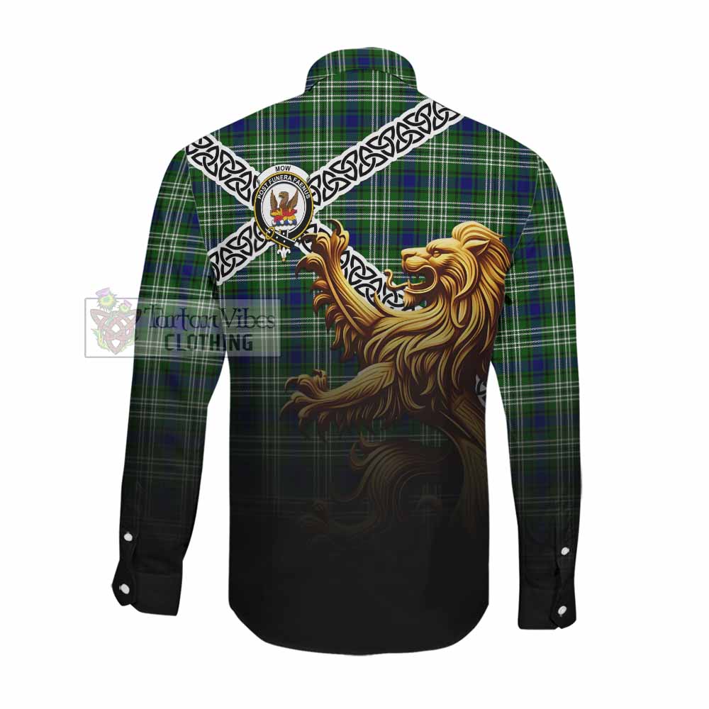 Mow Crest Tartan Long Sleeve Button Shirt with Golden Lion Emblem Celtic Style Men's Shirt - Tartan Vibes Clothing