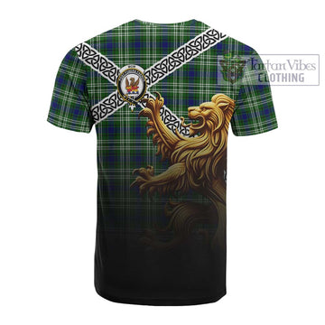 Mow Crest Tartan Cotton T-shirt with Golden Lion Emblem Celtic Style