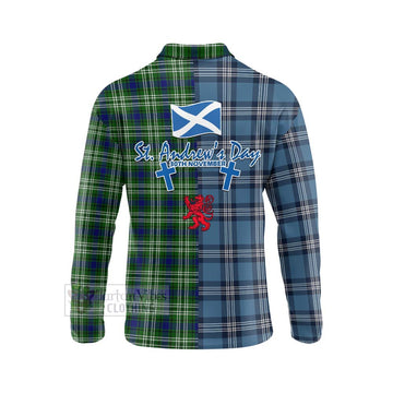 Mow Tartan Long Sleeve Polo Shirt Happy St. Andrew's Day Half Tartan Style - Tartan Vibes Clothing