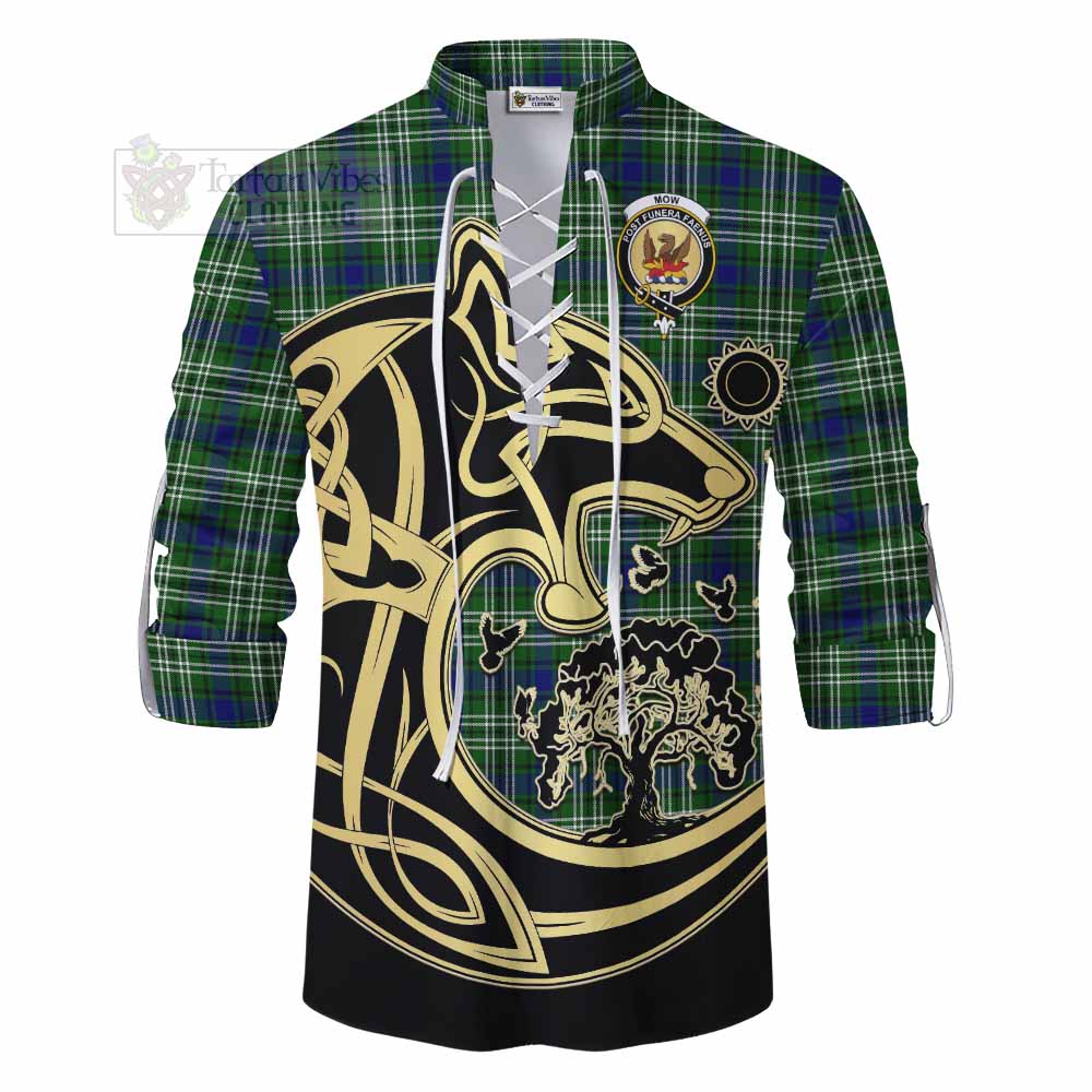 Mow Tartan Ghillie Kilt Shirt with Family Crest Celtic Wolf Style - Tartan Vibes Clothing