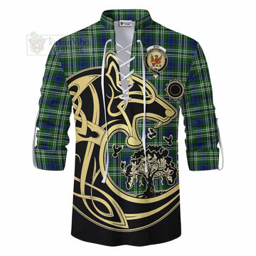 Mow Tartan Ghillie Kilt Shirt with Family Crest Celtic Wolf Style - Tartan Vibes Clothing
