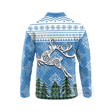 Mow Clan Christmas Long Sleeve Polo Shirt Celtic Reindeer Style - Tartan Vibes Clothing