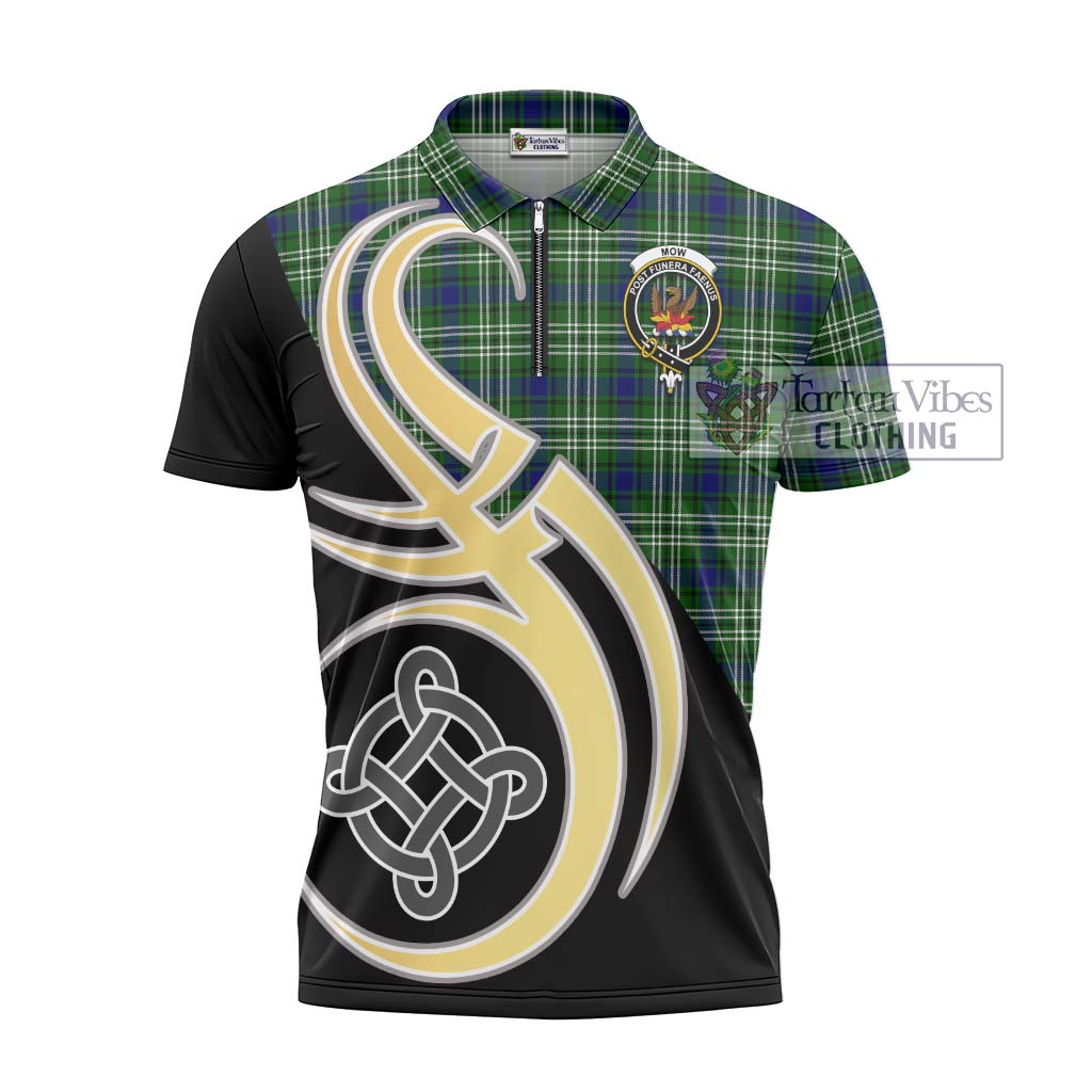Mow Tartan Zipper Polo Shirt with Family Crest and Celtic Symbol Style - Tartan Vibes Clothing