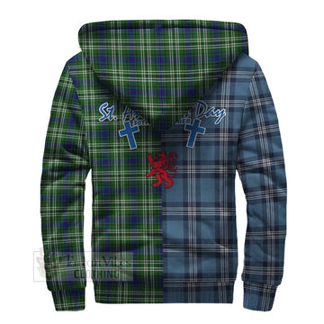 Mow Tartan Sherpa Hoodie Happy St. Andrew's Day Half Tartan Style - Tartan Vibes Clothing