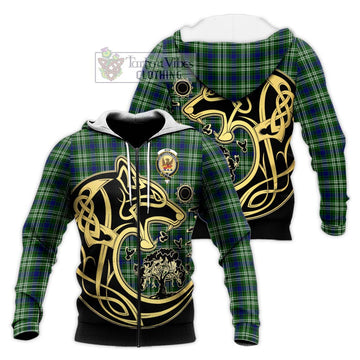 Mow Tartan Knitted Hoodie with Family Crest Celtic Wolf Style Unisex Knitted Zip Hoodie - Tartan Vibes Clothing