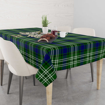 Mow Tartan Tablecloth with Clan Crest and the Golden Sword of Courageous Legacy