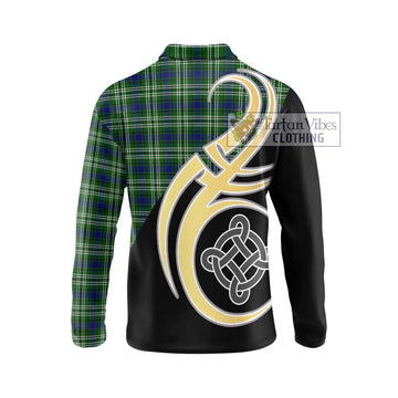 Mow Tartan Long Sleeve Polo Shirt with Family Crest and Celtic Symbol Style - Tartan Vibes Clothing