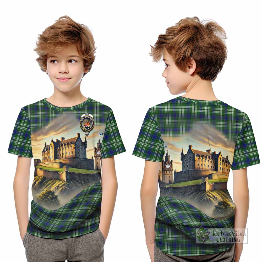Mow Tartan Family Crest Kid T-Shirt with Scottish Ancient Castle Style - Tartan Vibes Clothing