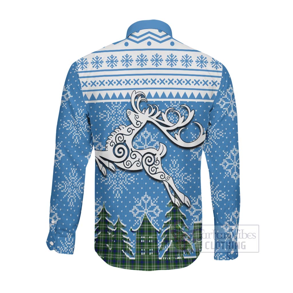 Mow Clan Christmas Long Sleeve Button Shirt Celtic Reindeer Style Men's Shirt - Tartan Vibes Clothing