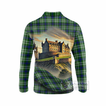 Mow Tartan Family Crest Long Sleeve Polo Shirt with Scottish Ancient Castle Style - Tartan Vibes Clothing