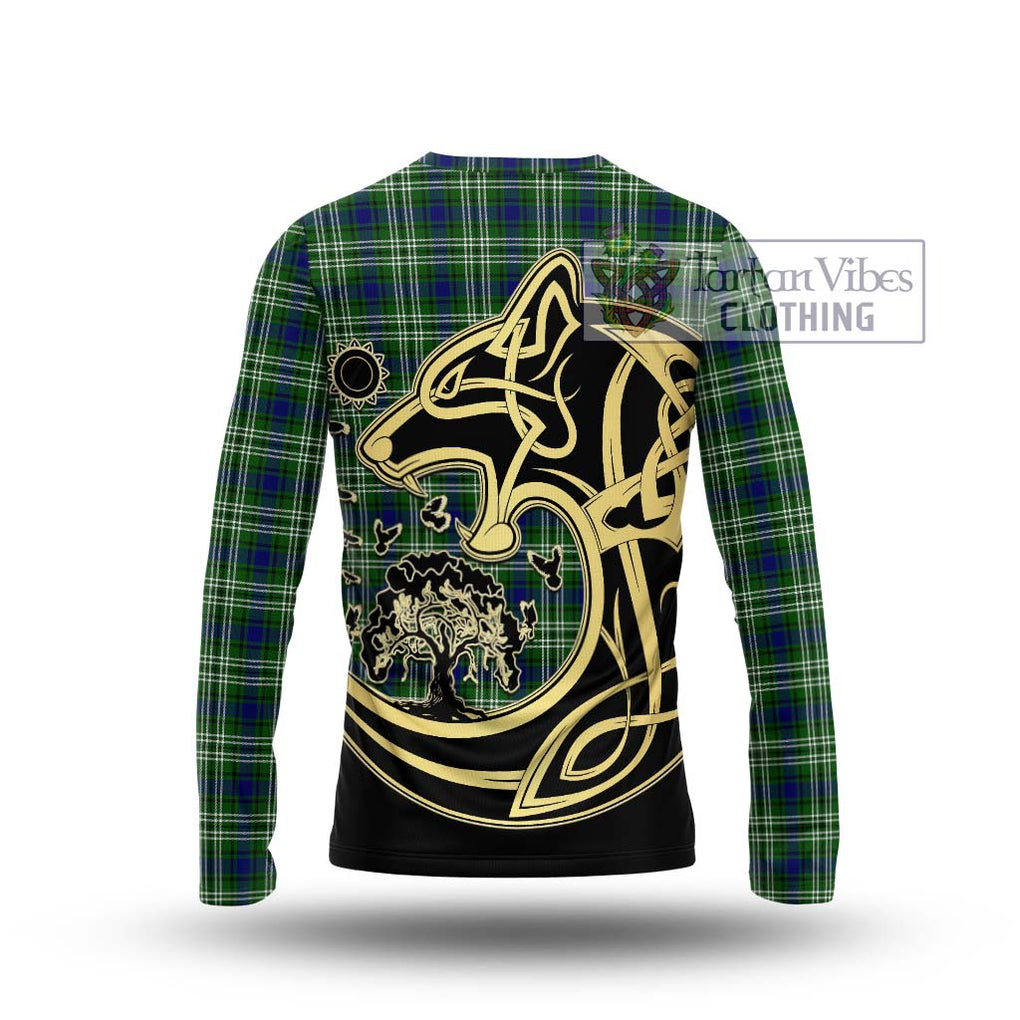 Mow Tartan Long Sleeve T-Shirt with Family Crest Celtic Wolf Style - Tartan Vibes Clothing