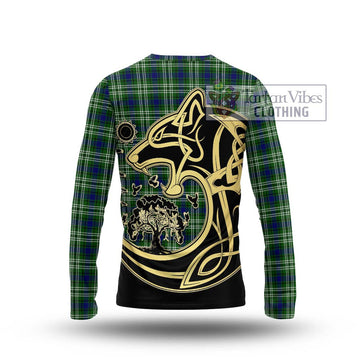 Mow Tartan Long Sleeve T-Shirt with Family Crest Celtic Wolf Style - Tartan Vibes Clothing