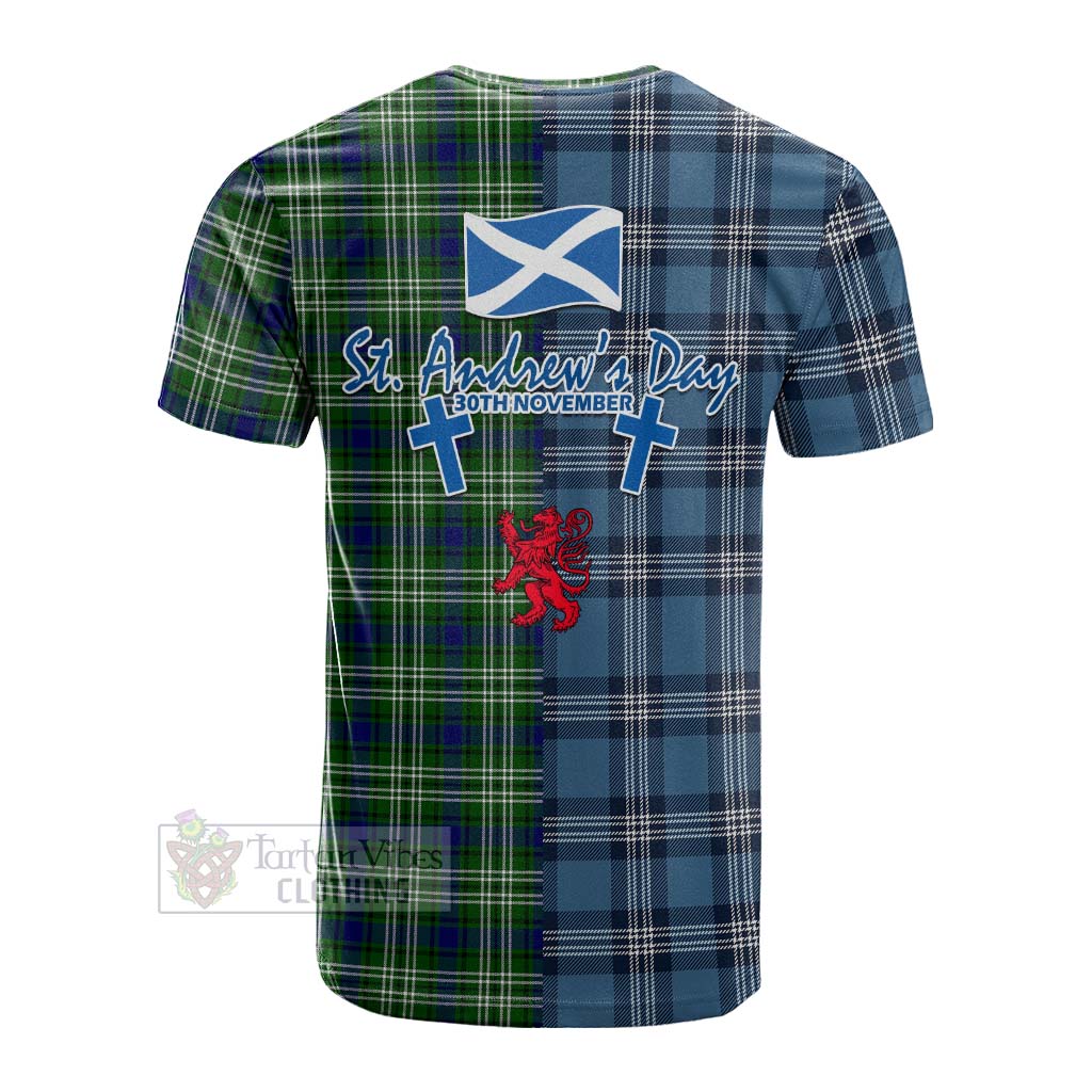 Tartan Vibes Clothing Mow Tartan Cotton T-shirt Happy St. Andrew's Day Half Tartan Style