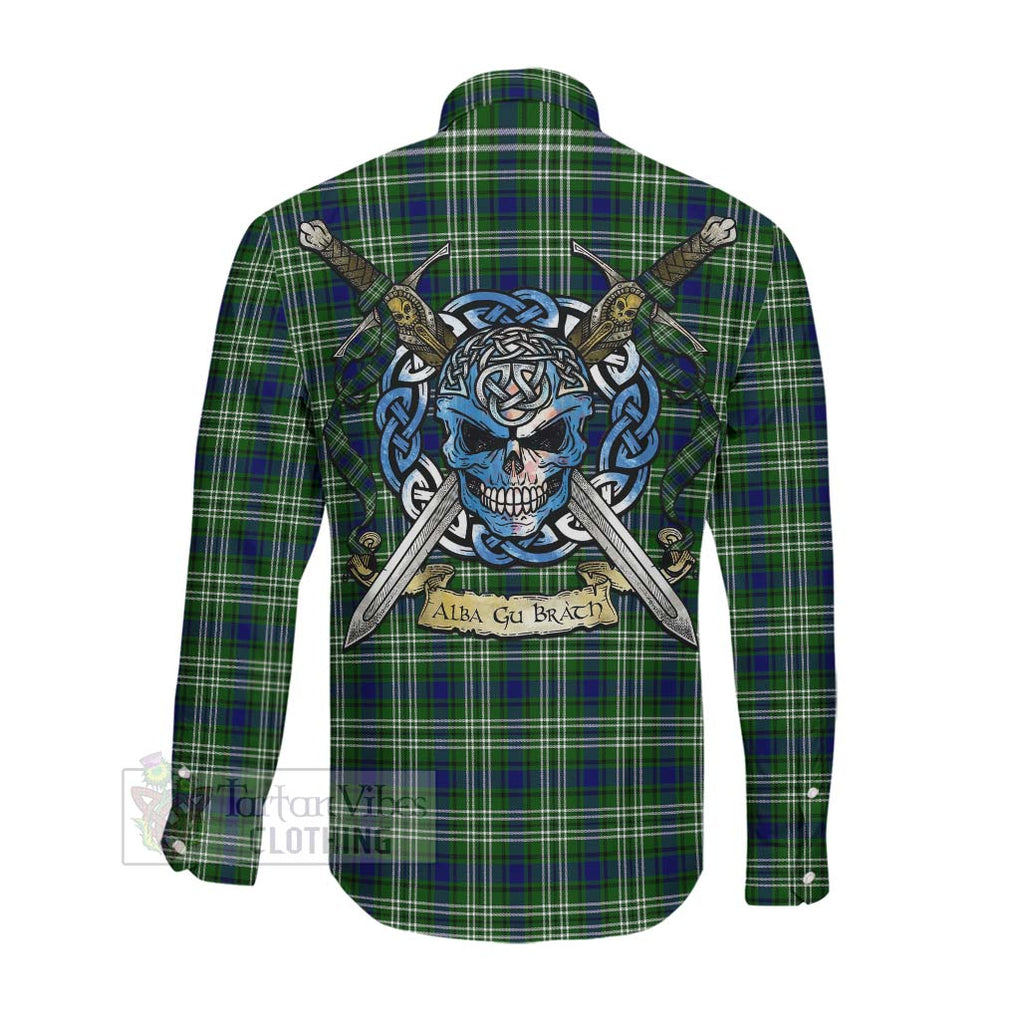 Mow Tartan Long Sleeve Button Shirt with Family Crest Celtic Skull Style Men's Shirt - Tartan Vibes Clothing