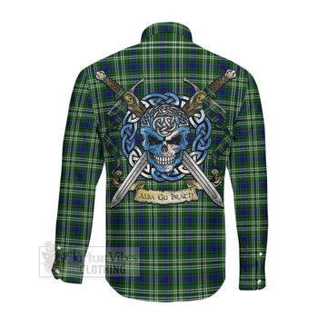 Mow Tartan Long Sleeve Button Shirt with Family Crest Celtic Skull Style Men's Shirt - Tartan Vibes Clothing