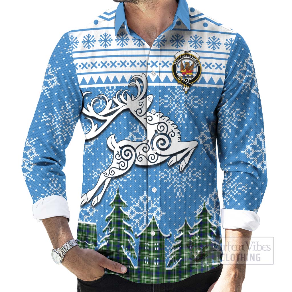 Mow Clan Christmas Long Sleeve Button Shirt Celtic Reindeer Style - Tartan Vibes Clothing