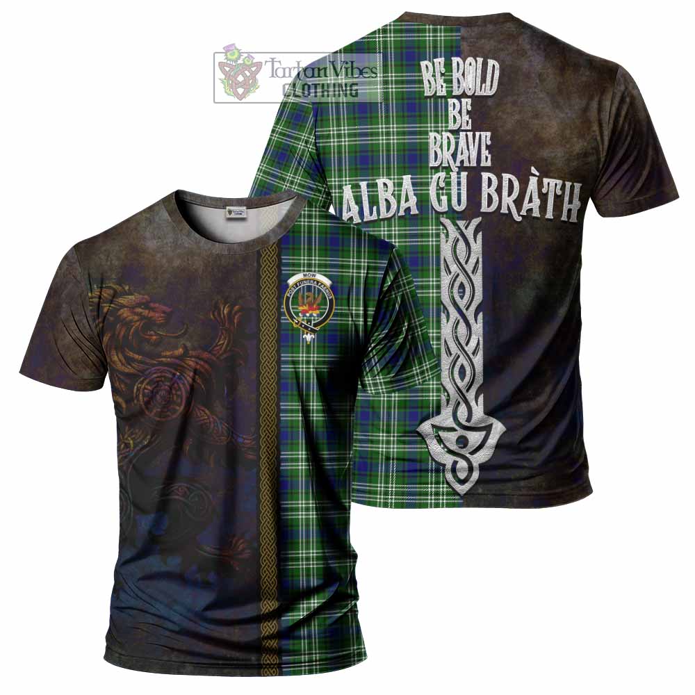 Tartan Vibes Clothing Mow Tartan Family Crest T-Shirt Alba Gu Brath Be Brave Lion Ancient Style
