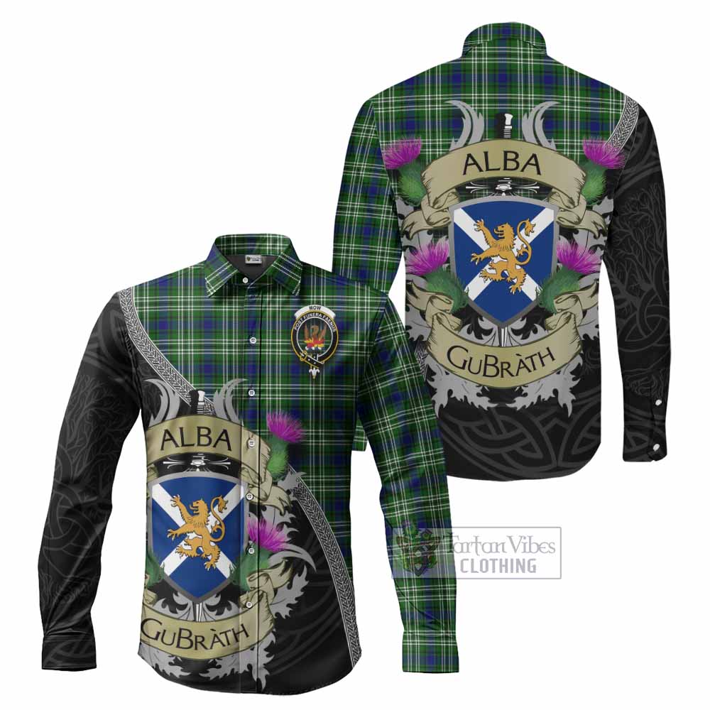 Mow Tartan Family Crest Long Sleeve Button Shirt Lion Rampant Royal Thistle Shield Celtic Inspired - Tartan Vibes Clothing