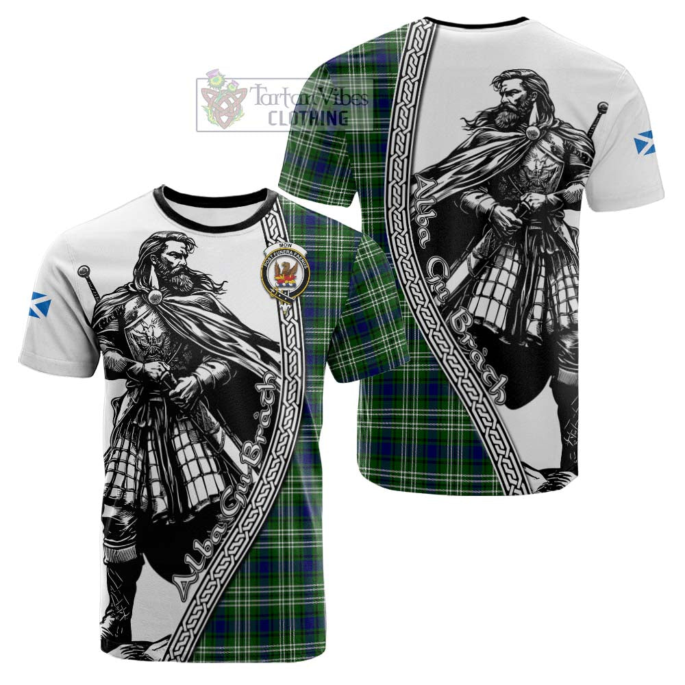 Mow Tartan Clan Crest Cotton T-shirt with Highlander Warrior Celtic Style