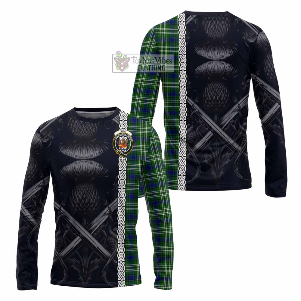 Mow Tartan Long Sleeve T-Shirt with Family Crest Cross Sword Thistle Celtic Vibes - Tartan Vibes Clothing