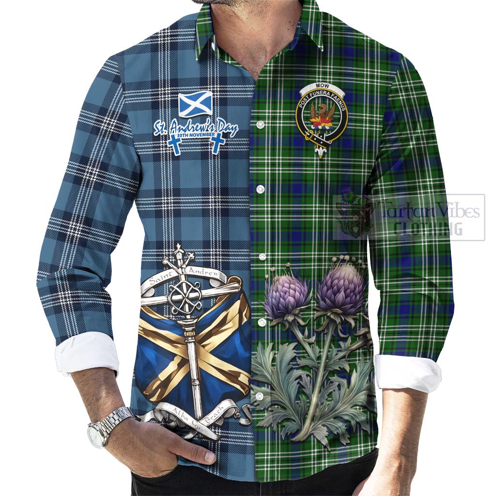 Mow Tartan Long Sleeve Button Shirt Happy St. Andrew's Day Half Tartan Style - Tartan Vibes Clothing