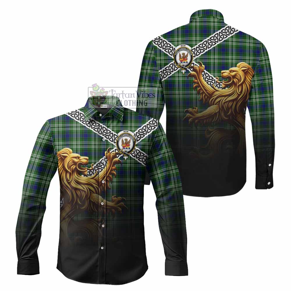 Mow Crest Tartan Long Sleeve Button Shirt with Golden Lion Emblem Celtic Style - Tartan Vibes Clothing