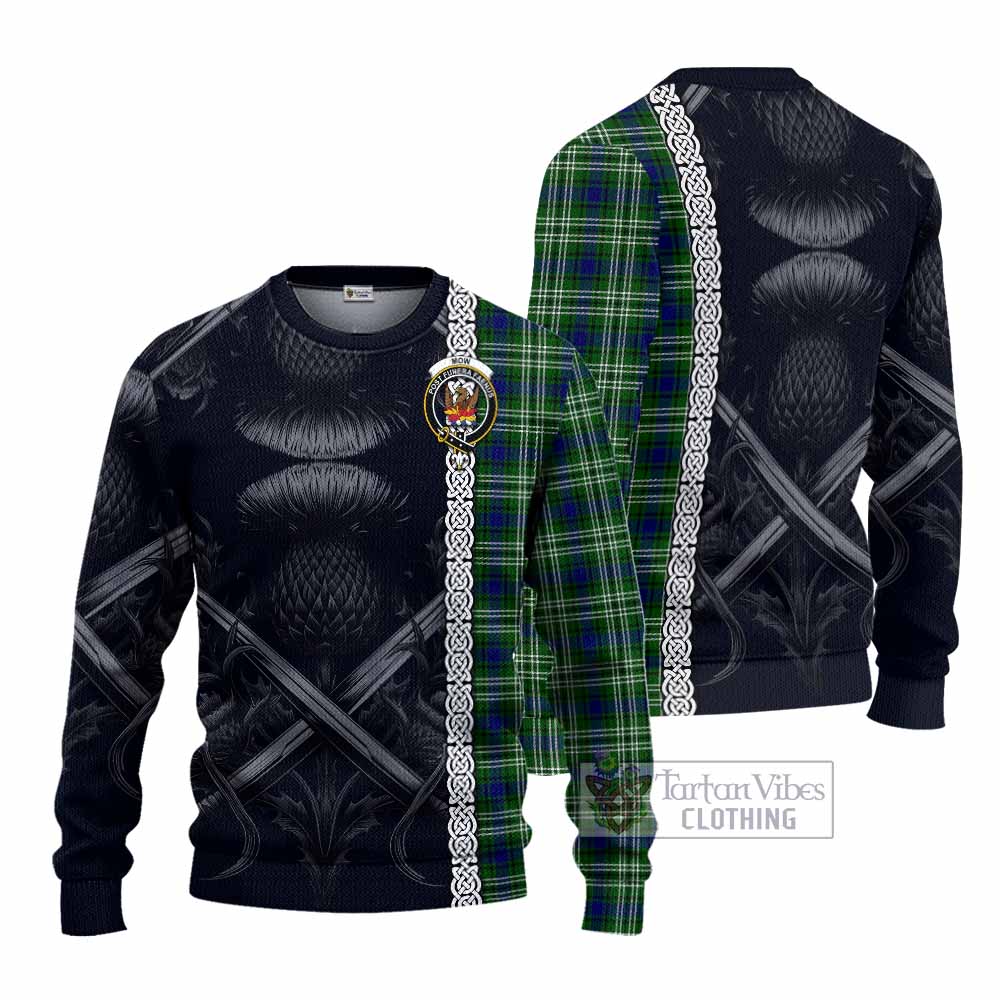 Mow Tartan Knitted Sweater with Family Crest Cross Sword Thistle Celtic Vibes - Tartan Vibes Clothing