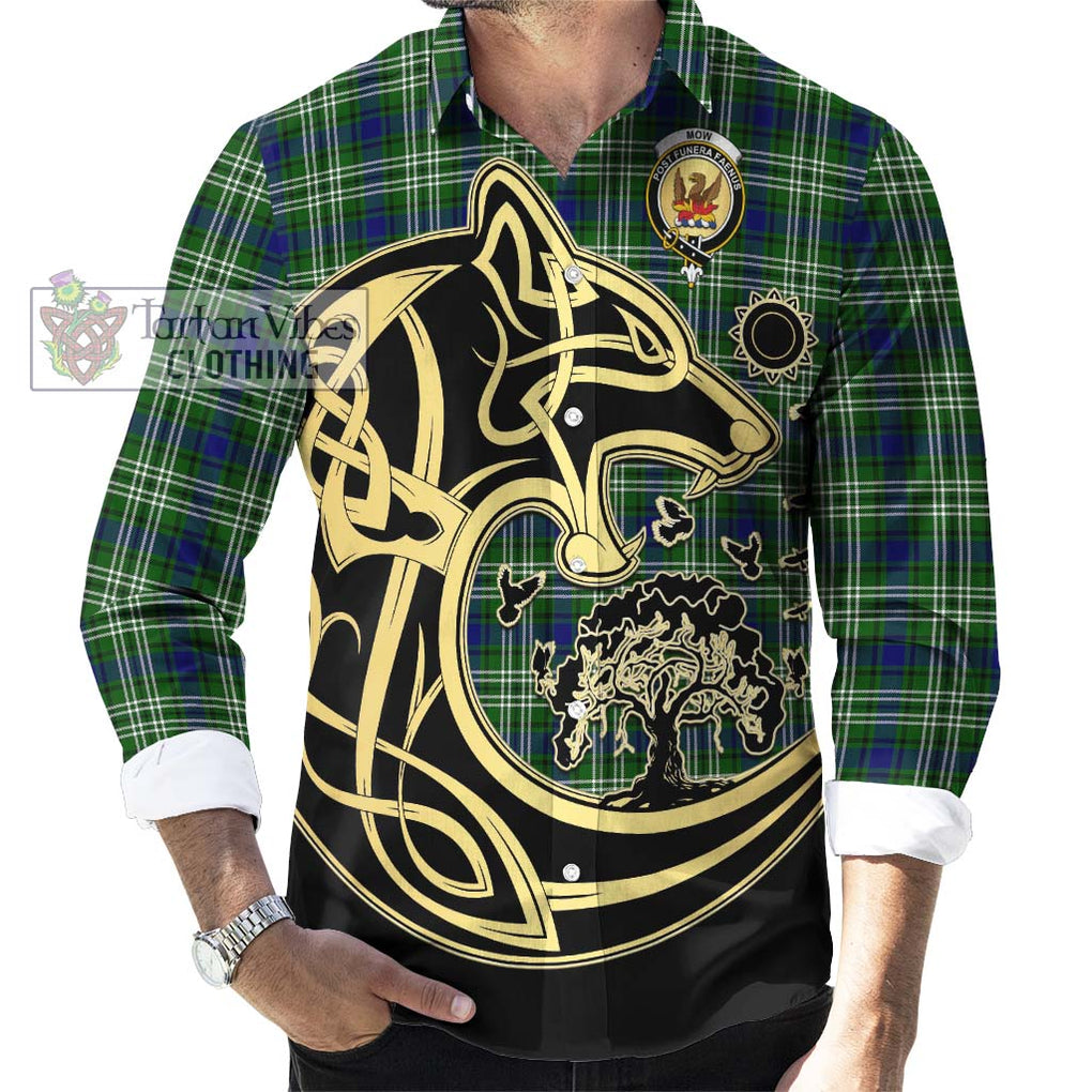 Mow Tartan Long Sleeve Button Shirt with Family Crest Celtic Wolf Style - Tartan Vibes Clothing