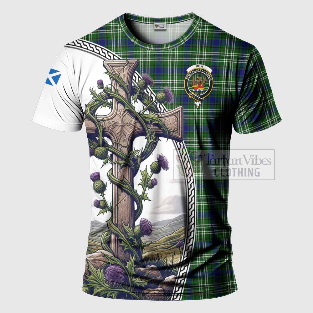 Tartan Vibes Clothing Mow Agnew Tartan T-Shirt with Family Crest and St. Andrew's Cross Accented by Thistle Vines