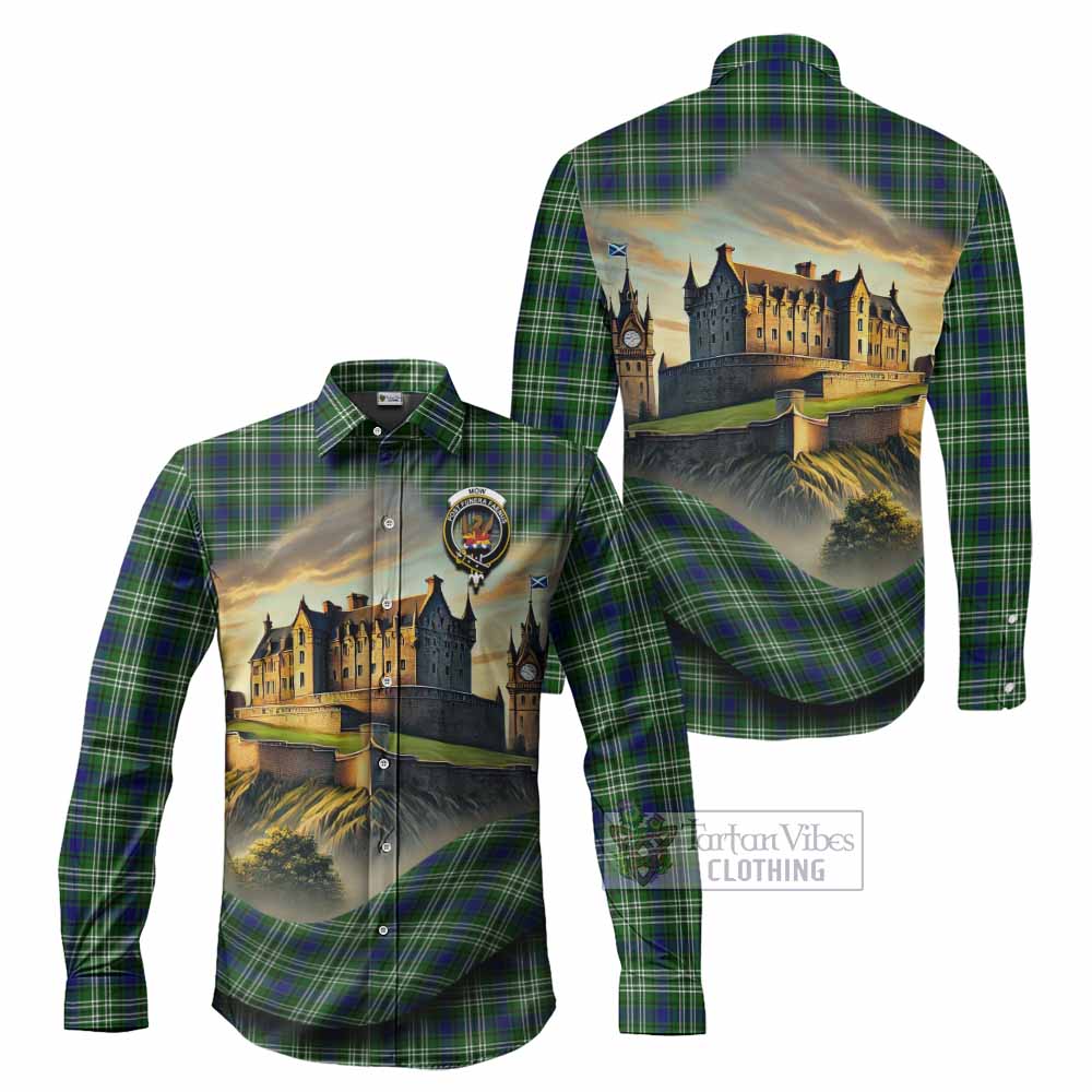 Tartan Vibes Clothing Mow Tartan Family Crest Long Sleeve Button Shirt with Scottish Ancient Castle Style
