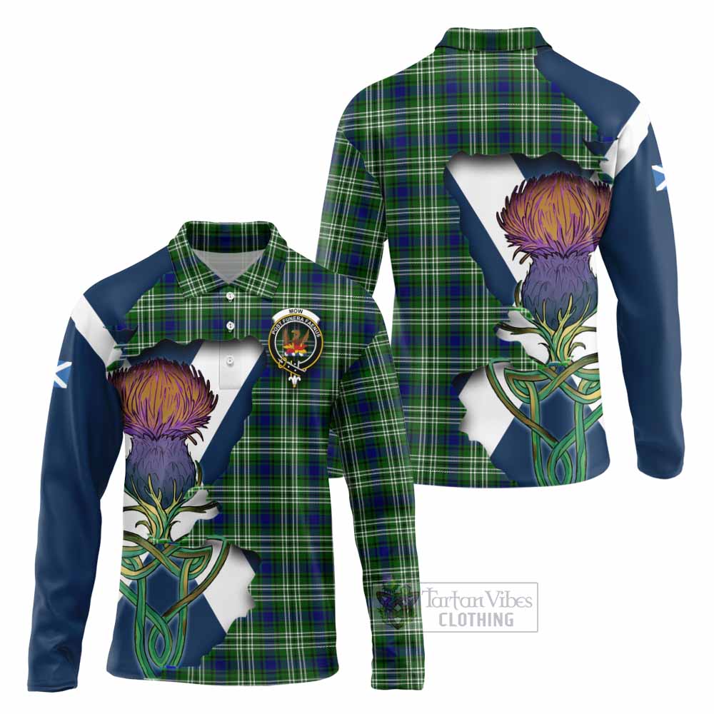 Tartan Vibes Clothing Mow Tartan Family Crest Long Sleeve Polo Shirt Scottish Thistle Celtic Inspired