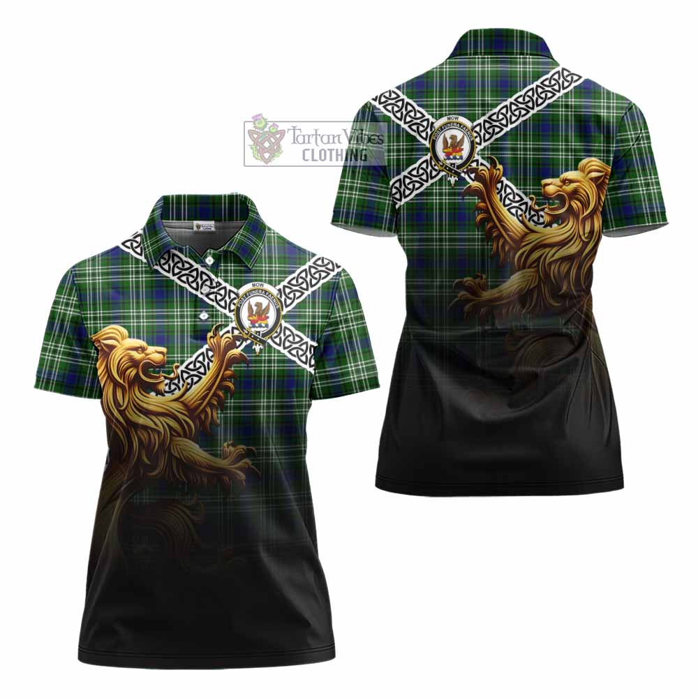 Mow Crest Tartan Women's Polo Shirt with Golden Lion Emblem Celtic Style - Tartan Vibes Clothing