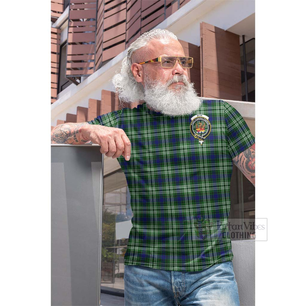 Tartan Vibes Clothing Mow Tartan Cotton T-shirt with Family Crest and Bearded Skull Holding Bottles of Whiskey