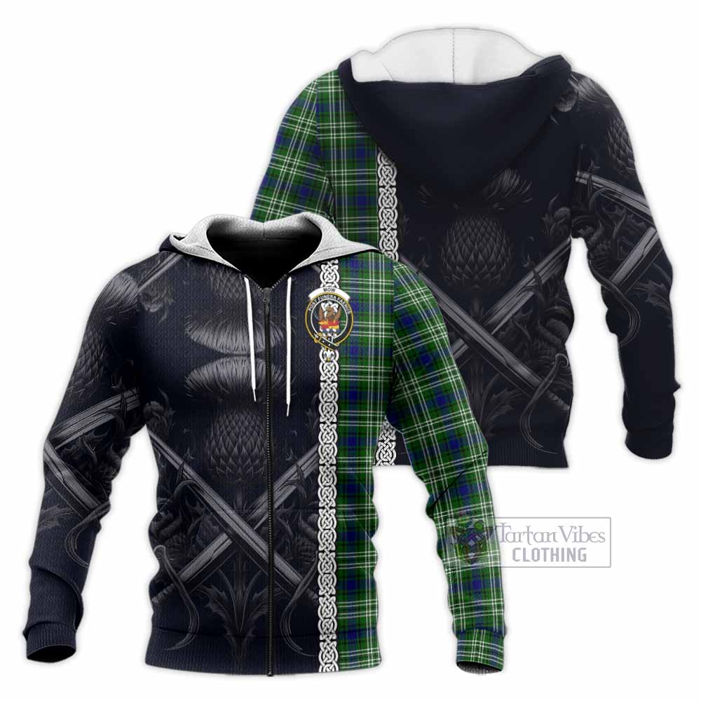 Mow Tartan Knitted Hoodie with Family Crest Cross Sword Thistle Celtic Vibes Unisex Knitted Zip Hoodie - Tartan Vibes Clothing