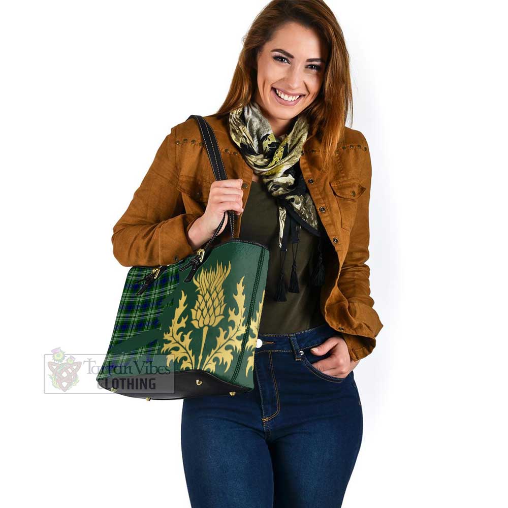 Mow Tartan Leather Tote Bag Gold Thistle Style - Tartan Vibes Clothing