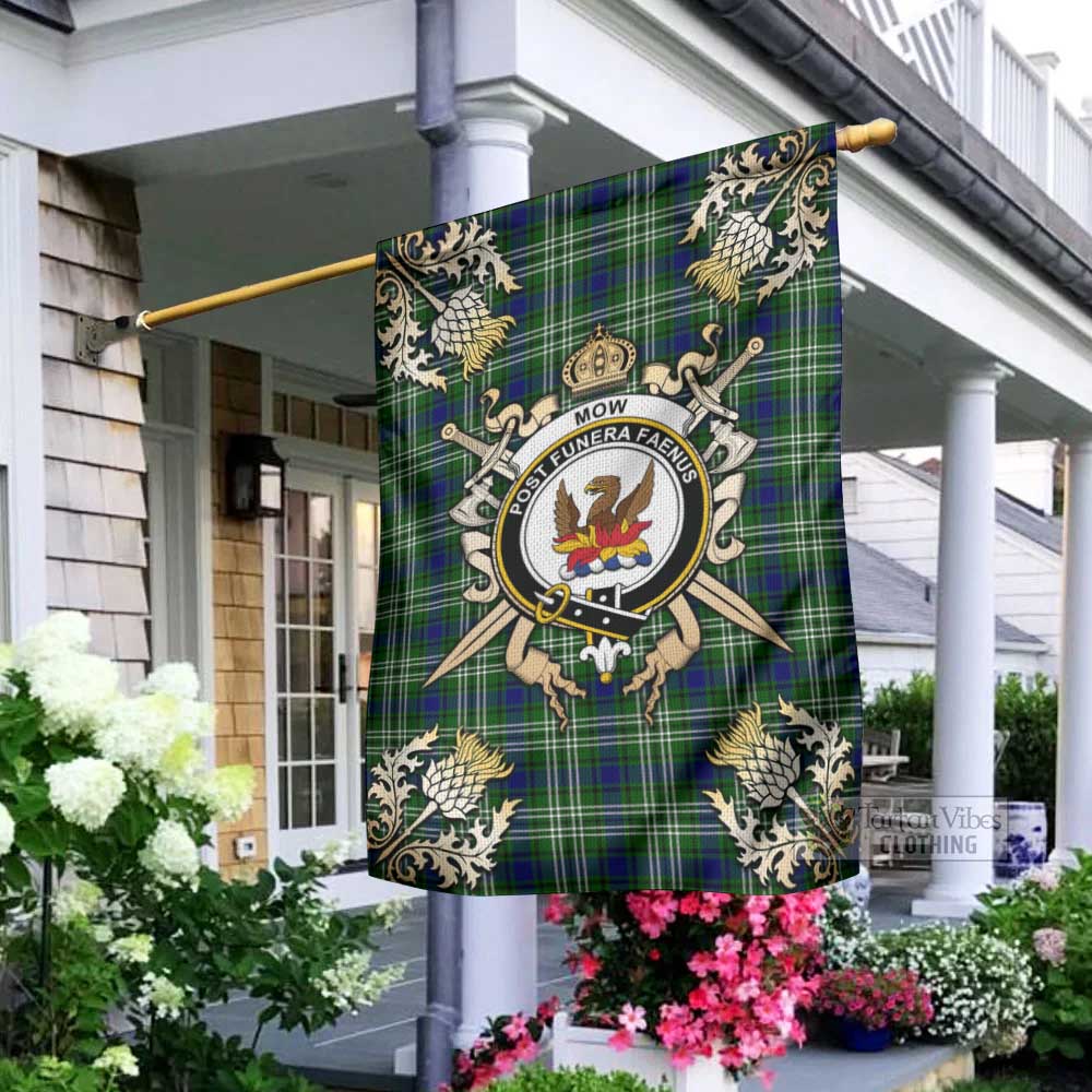 Mow Tartan Garden Flag with Family Crest and Golden Thistle Crossed Sword Design - Tartan Vibes Clothing
