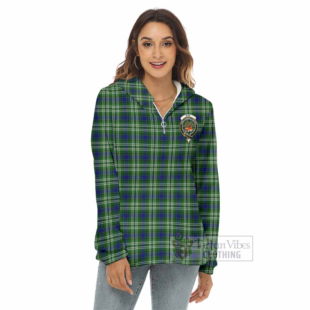 Mow Tartan Women's Borg Fleece Hoodie with Half Zip with Family Crest - Tartan Vibes Clothing