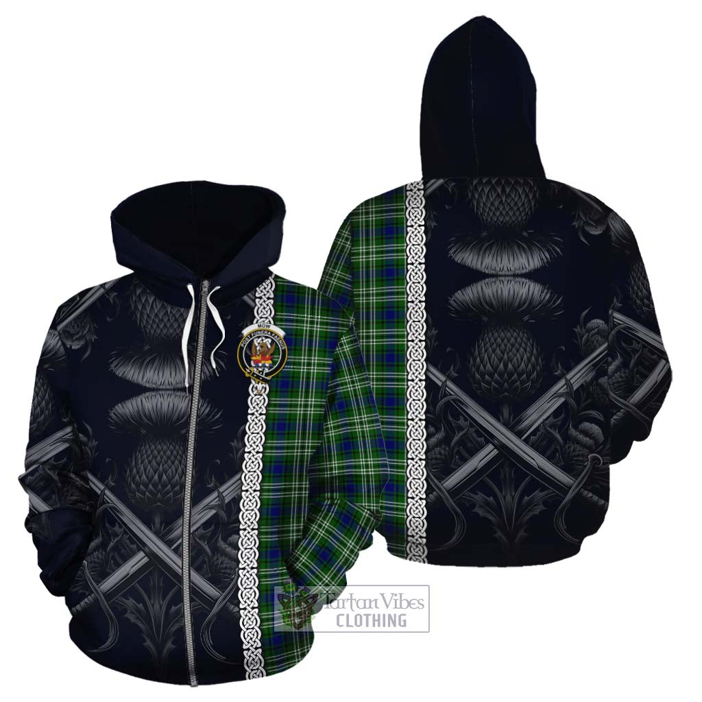 Mow Tartan Cotton Hoodie with Family Crest Cross Sword Thistle Celtic Vibes Zip Hoodie - Tartan Vibes Clothing