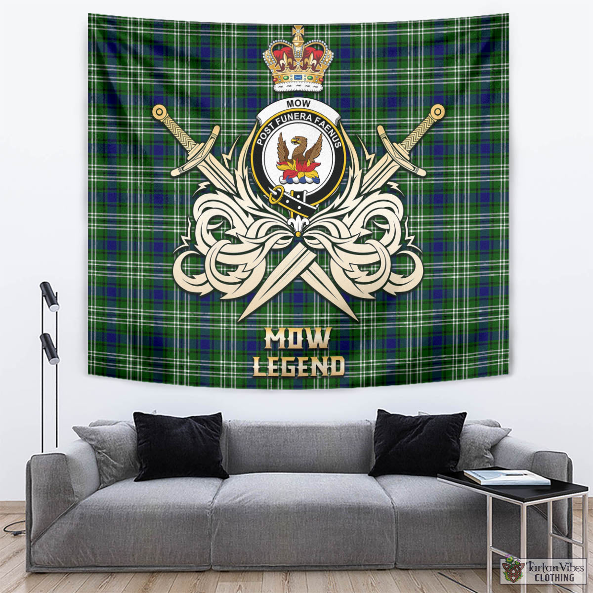Tartan Vibes Clothing Mow Tartan Tapestry with Clan Crest and the Golden Sword of Courageous Legacy