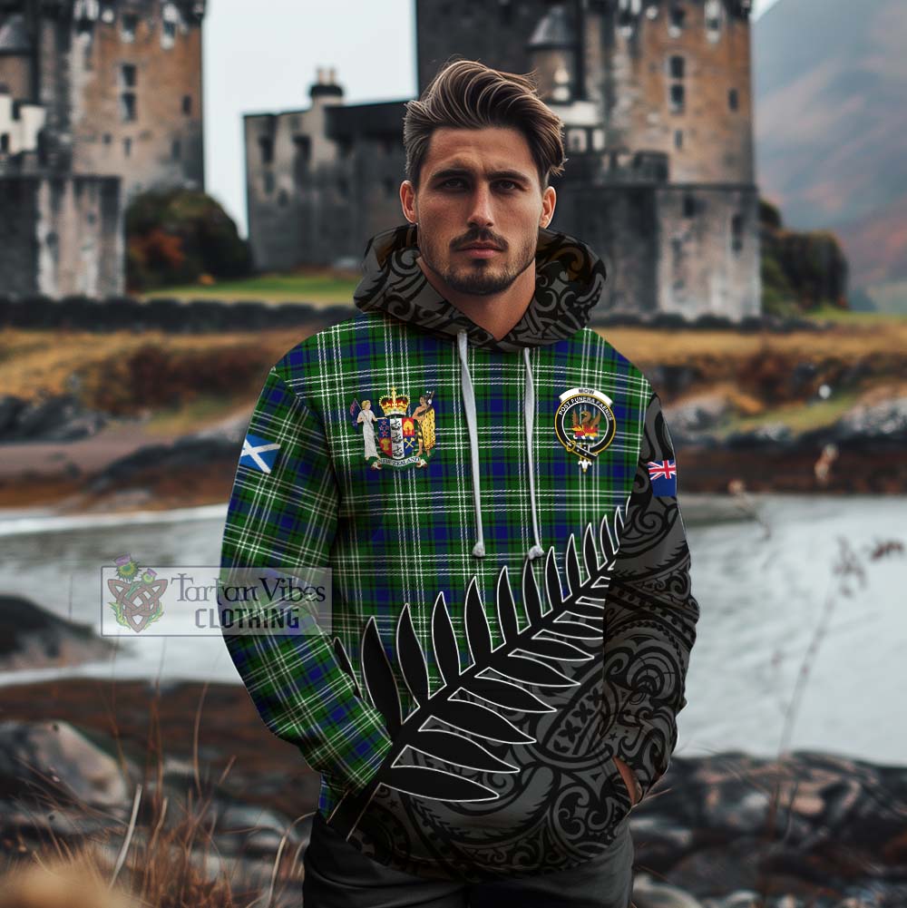 Tartan Vibes Clothing Mow Crest Tartan Cotton Hoodie with New Zealand Silver Fern Half Style