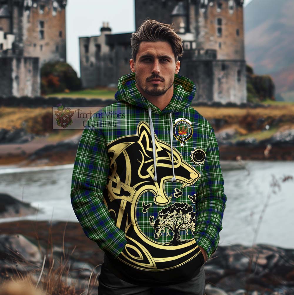 Mow Tartan Cotton Hoodie with Family Crest Celtic Wolf Style - Tartan Vibes Clothing