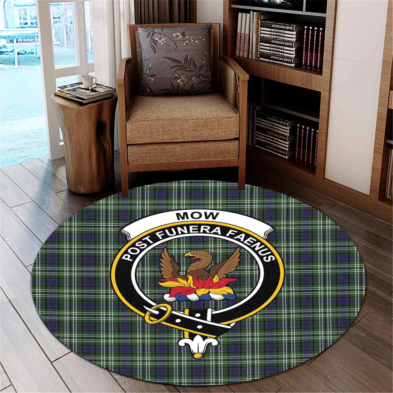 Mow Tartan Round Rug with Family Crest - Tartan Vibes Clothing