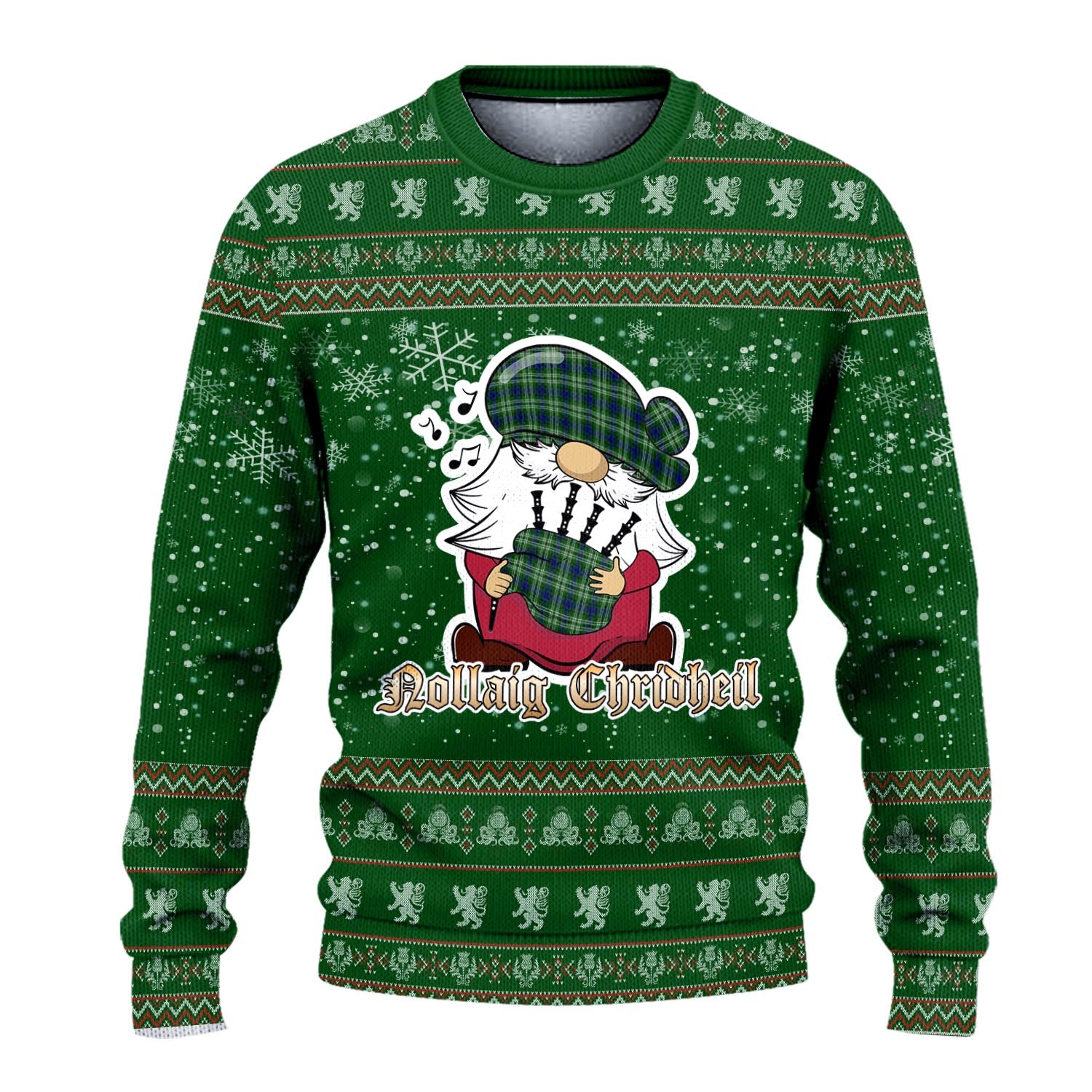 Mow Clan Christmas Family Knitted Sweater with Funny Gnome Playing Bagpipes - Tartanvibesclothing