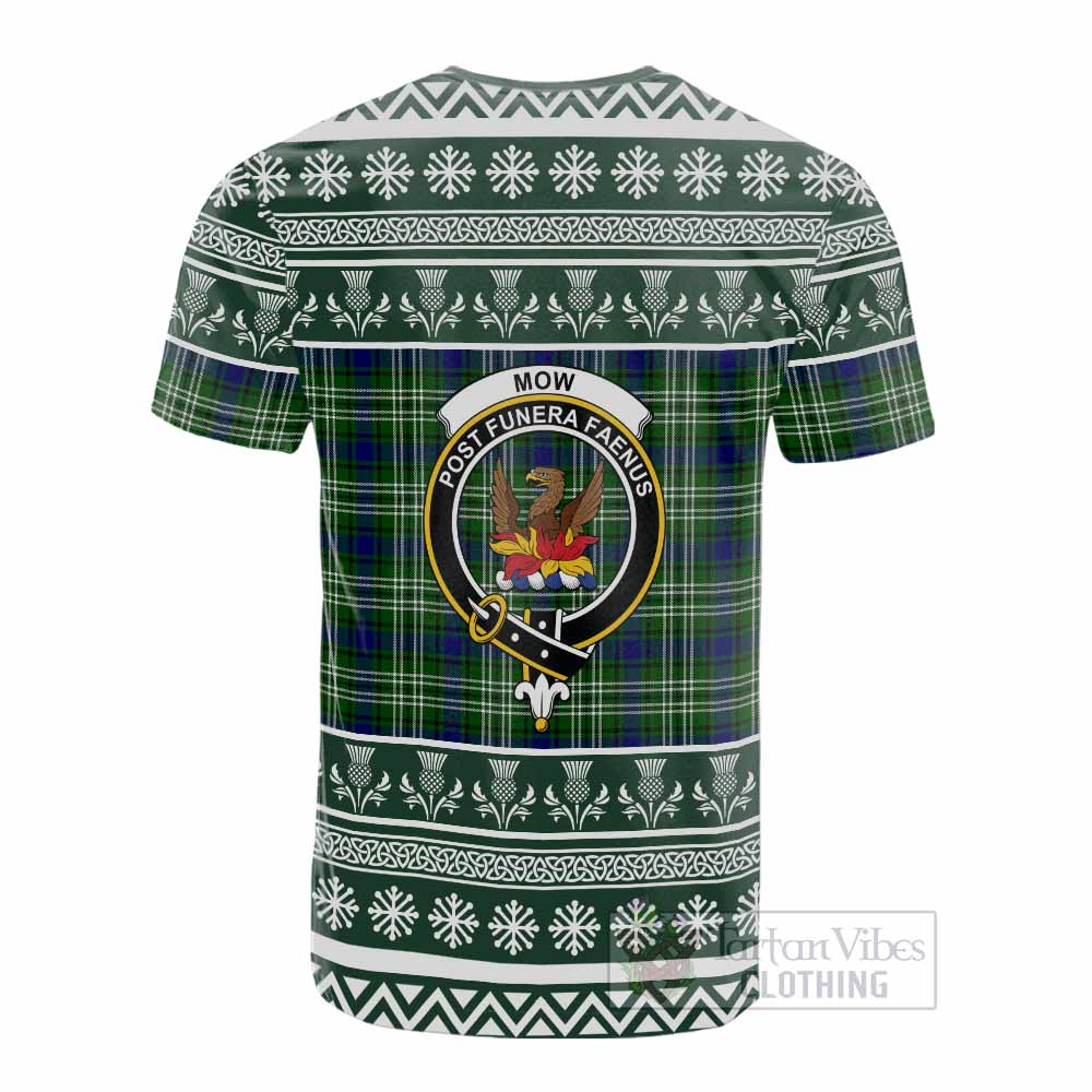 Mow Clan Tartan Christmas Cotton T-shirt with Family Crest - Tartan Vibes Clothing