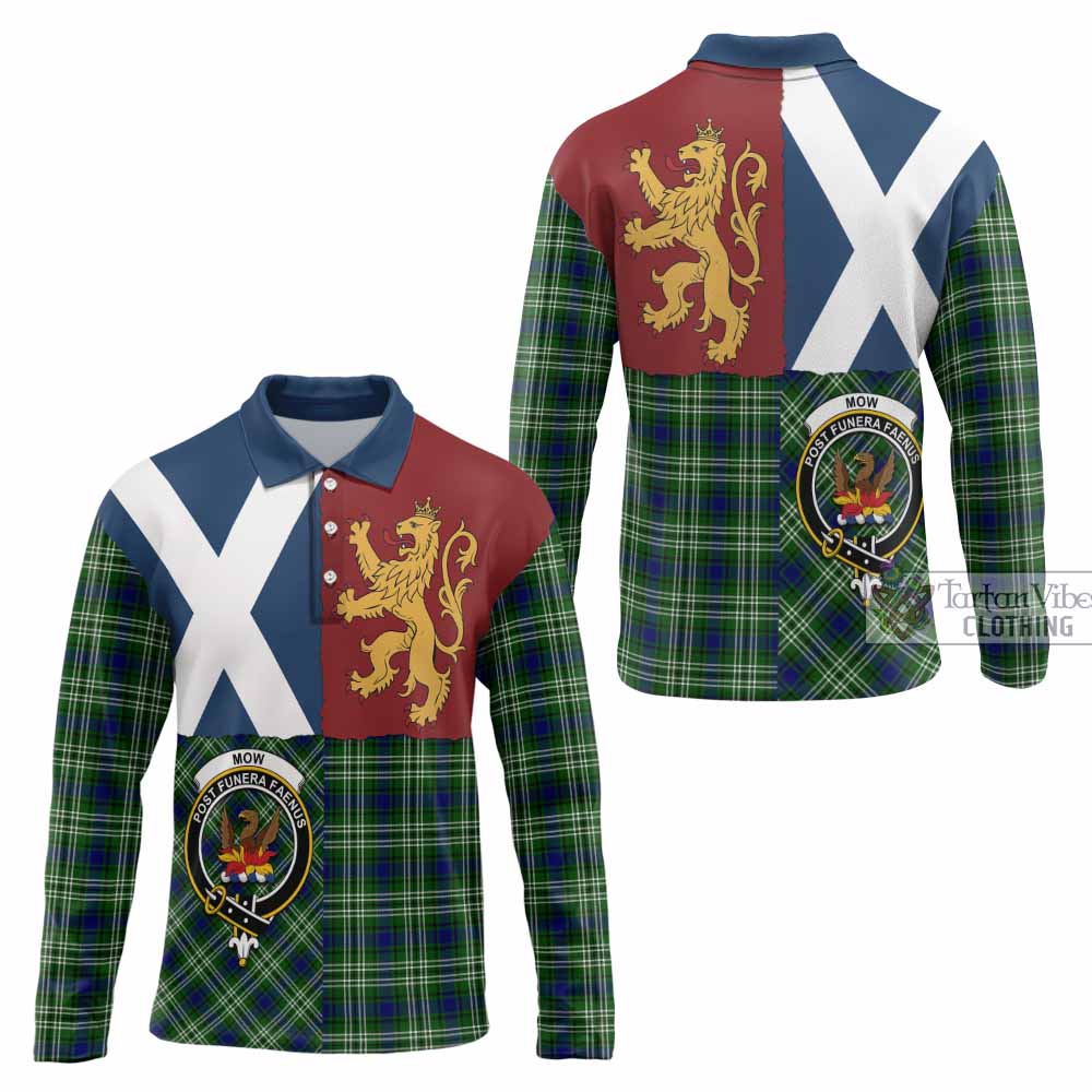Mow Crest Tartan Long Sleeve Polo Shirt with Lion Rampant Saltire Style