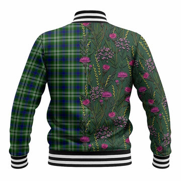 Mow Family Crest Tartan Baseball Jacket Scottish Thistle Flower Pattern Half Style - Tartan Vibes Clothing