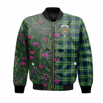 Mow Family Crest Tartan Bomber Jacket Scottish Thistle Flower Pattern Half Style - Tartan Vibes Clothing