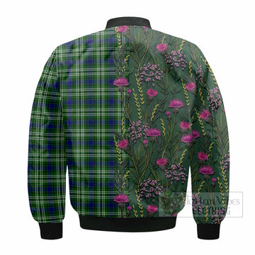 Mow Family Crest Tartan Bomber Jacket Scottish Thistle Flower Pattern Half Style - Tartan Vibes Clothing