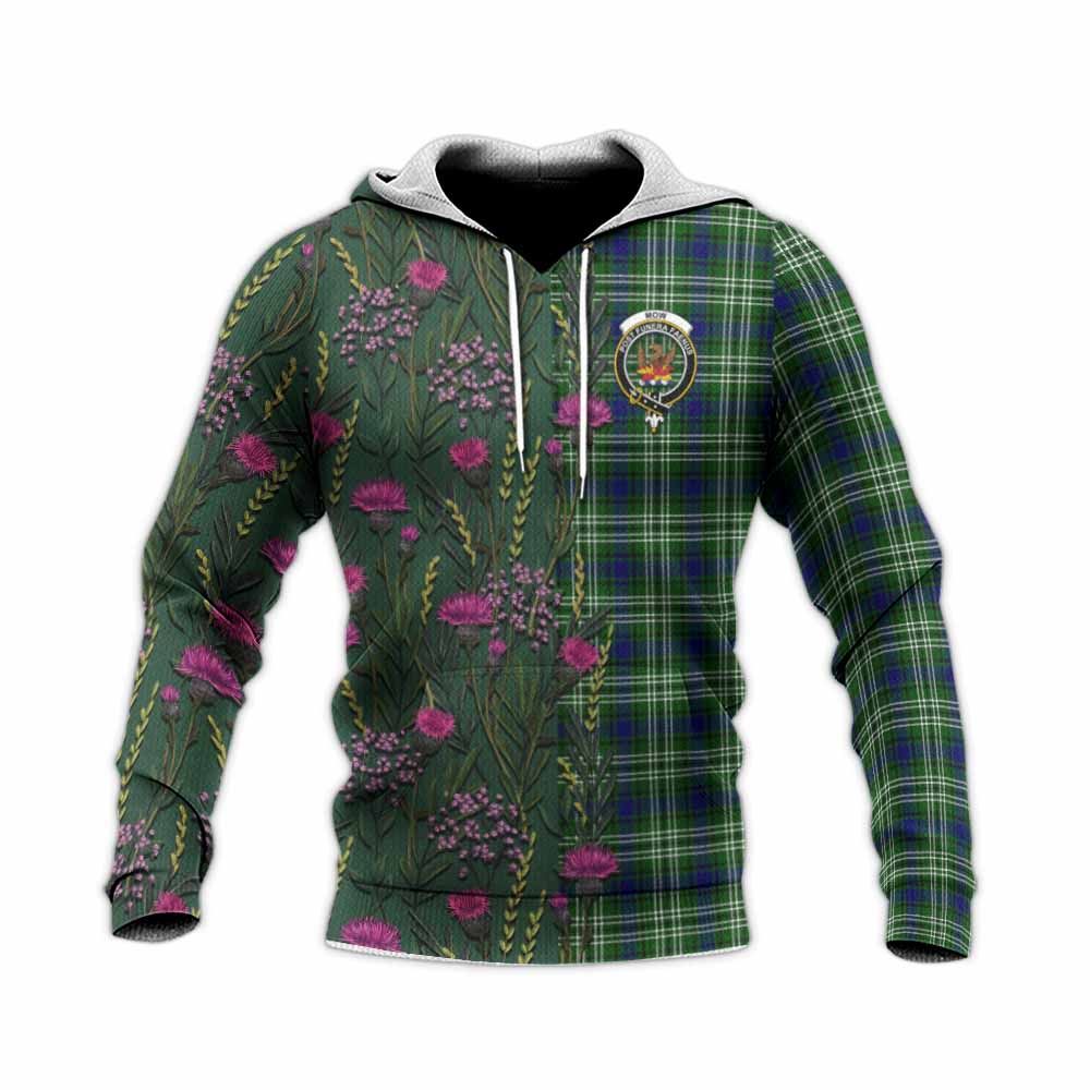 Mow Family Crest Tartan Knitted Hoodie Scottish Thistle Flower Pattern Half Style - Tartan Vibes Clothing